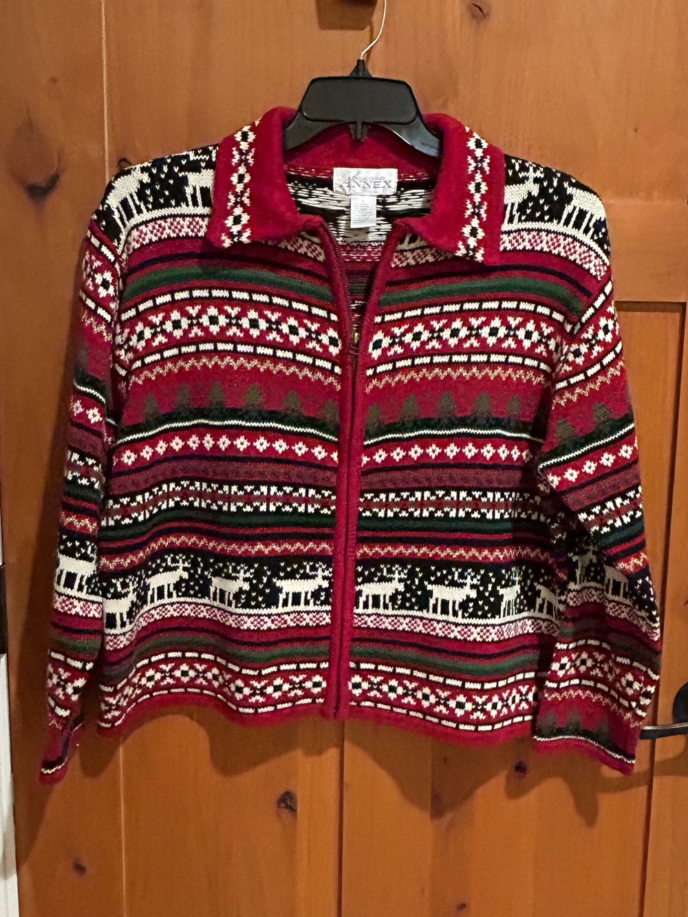 Holiday Zip-Up knit sweater by Annex.